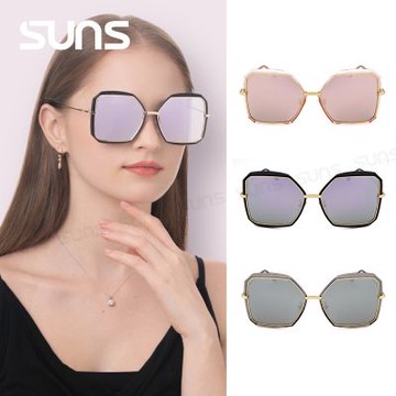 【SUNS】Polarized偏光太陽眼鏡 韓版大框偏光墨鏡 時尚水銀鏡面 顯小臉 防眩光 抗UV400 S169