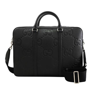 GUCCI 658573 經典滿版GG LOGO壓紋皮革兩用公事包.黑