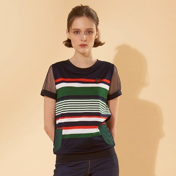 CLL巧玲瓏 異材質拼接條紋上衣 2843710