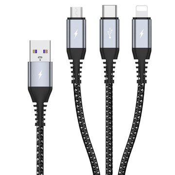 TOTU 一分三 Lightning/安卓MicroUSB/TypeC/iPhone充電線傳輸線編織快充線 鋁合金 CB-5系列 1.2M 拓途