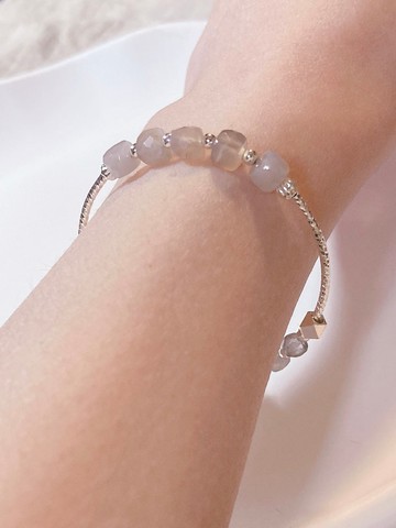 天然手作手環 灰月光石/藍光拉長石 銀款