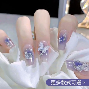 現貨🔥某書爆款 仙氣立體蝴蝶穿戴甲 冰透粉色山茶花美甲貼片 韓式氣質杏仁甲長款穿戴甲 法式百搭指甲貼片 甲片中長款