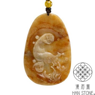 【漢石齋】天然翡翠A貨 如魚得水玉佩吊墜 紅黃翡種(38*59*5mm)