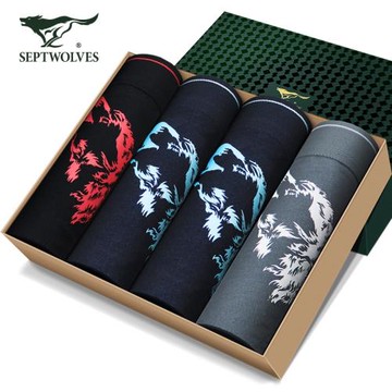 七匹狼男士三角褲純棉彈力內褲男三角褲頭衩舒適青年狼頭抗菌透氣