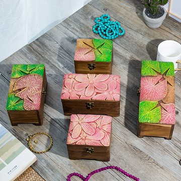 泰國實木雕刻首飾盒復古木質耳飾發卡飾品收納盒帶鎖百寶箱木盒子