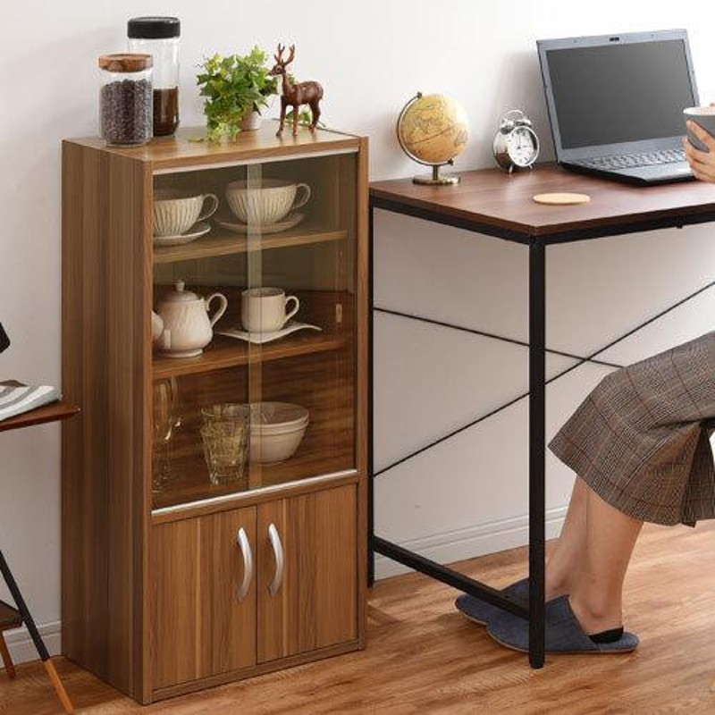 食器棚 キッチンボード 扉付き カップボード スリム 木製 キャビネット