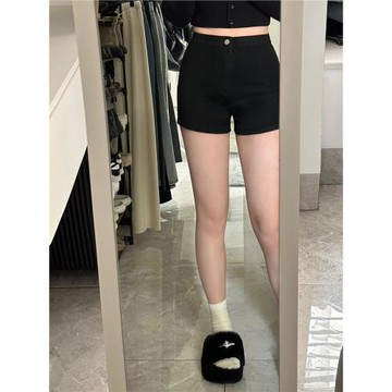 黑色牛仔短褲女2024年夏季新款大碼高腰美式辣妹包臀緊身顯瘦a字