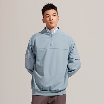 不可退換 /超細磨毛拼接雙口袋上衣-堡壘藍