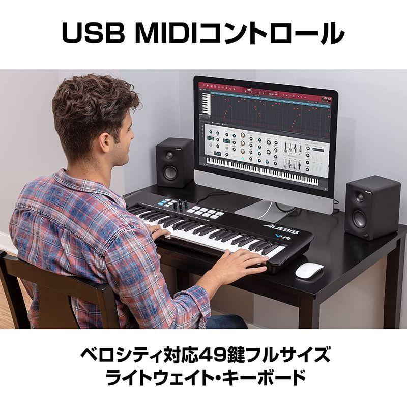 Alesis USB MIDIキーボードコントローラー 49鍵ベロシティ対応FULL LEVELモード対応の8 つのドラムパッド、アルペジエ