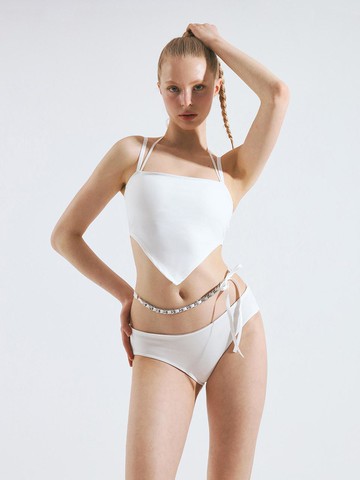 Ribbon Halter Cone Tube Top Bikini Bra [Beige]