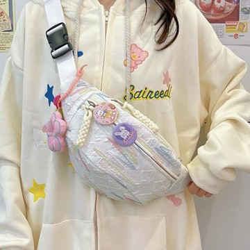 ins風軟妹少女休閑甜美胸包2024新款可愛手機包女斜挎包學生腰包