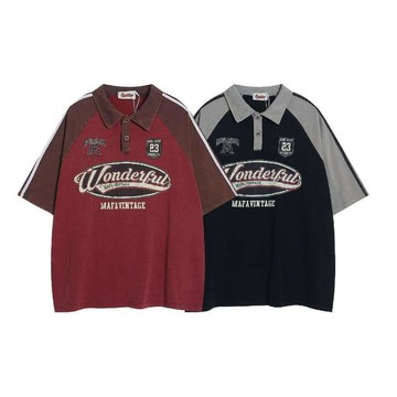 『ATC』 短袖 復古美式 POLO 短袖 西部牛仔風格 撞色 寬鬆 Vintage風 落肩 嘻哈 美式 街頭
