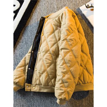 倉石一樹潮牌菱形格棉服秋冬季加絨復古日系休閑棒球服保暖外套