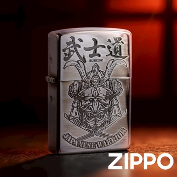 ZIPPO 銀色髮絲紋防風打火機 彩色成像技術 戴著頭盔的日本武士 充分展現 忠誠 勇敢 誠實 終身保修ZA-6-J03