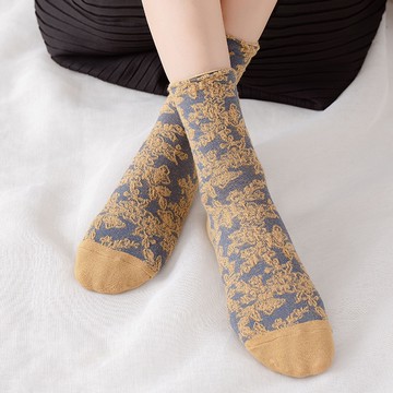女襪 印花民族風襪子 復古日系中幫秋冬棉襪 ins潮甜美花卉森系單鞋襪