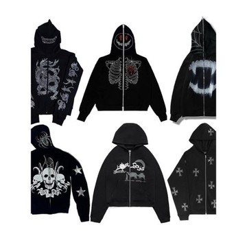 Skull print zipper long-sleeved coat骷髏印花拉鏈長袖連帽外套