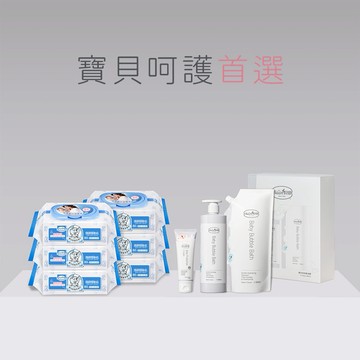 【Baan 貝恩】 寶寶呵護首選(貝恩嬰兒泡泡香浴組x1組+柔濕巾80抽x6包+貝恩全效護膚膏75ml(新)x1)｜新生禮、彌月禮、閨蜜送禮、寶寶新生兒禮、滿月禮、新生禮