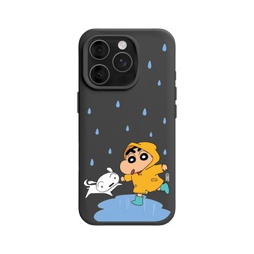 iPhone 16 Pro SolidX 黑 - 蠟筆小新 Crayon Shinchan - 小新小白雨天散步