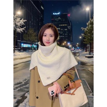 毛線開叉披肩假高領子女秋冬季百搭針織圍巾防寒保暖套頭圍脖脖套