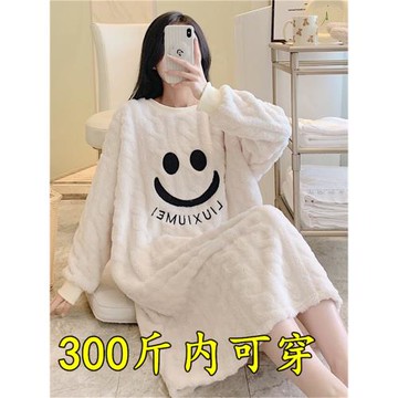 珊瑚絨睡衣女秋冬季加厚加絨胖女孩大碼睡裙網紅風寬松長款連衣裙