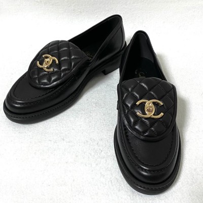 極美品 CHANEL シャネル 靴 ローファー 37C ブラック 黒