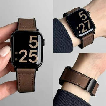 商務真皮磁吸扣 錶帶 Apple watch S11 10 9 8 7 6 5 4 SE 46mm 49mm 蘋果手錶帶