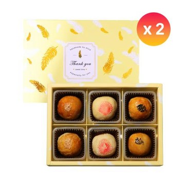 【給力食品】中秋節禮盒  棗泥蛋黃酥 烏豆沙蛋黃酥 心月娘 綠豆凸 6入 手提禮盒 2盒組