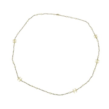 CHANEL 香奈兒 金色金屬 白色人造珠 長項鍊 【二手名牌BRAND OFF】