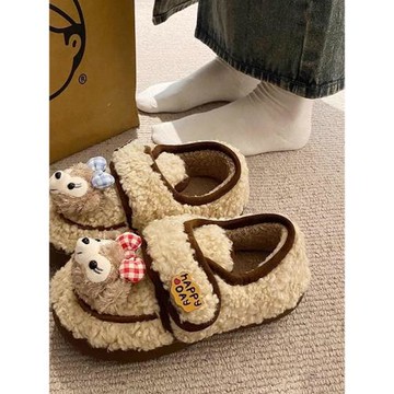 MDCW米蘭風踩屎感毛毛拖鞋女2025秋冬新款外穿加絨休閑棉鞋