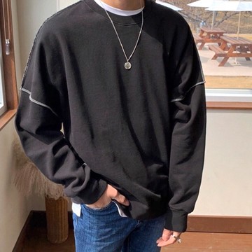 【AMERO】男裝 女裝 長袖反車線大學Ｔ 寬鬆版型 落肩 情侶裝