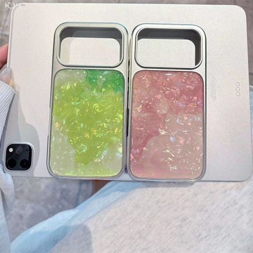 簡約銀邊滴膠貝殼紋蘋果17promax手機殼iPhone16防摔15女款14/13
