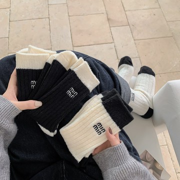 新品 羊毛襪子女 中筒襪 ins潮 網紅款 加厚保暖 堆堆襪 百搭 月子長筒襪