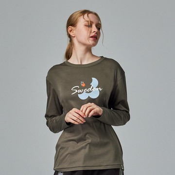 moz瑞典 花語駝鹿冰河棉 100%純棉 涼感彈力四季T-橄欖綠(亞洲版)