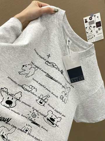 美式字母塗鴉花灰色短袖T卹女重磅純棉寬鬆顯瘦半袖情侶上衣男潮