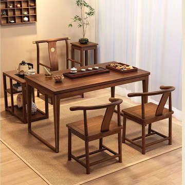免運最低價/開發票 茶桌 實木茶桌 洽談桌 新中式胡桃木茶桌椅組合陽臺小戶型茶臺客廳簡約方形茶幾整套一體 快速出貨