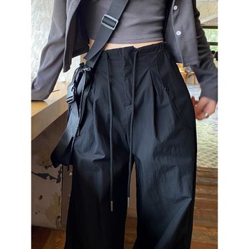 工裝褲女秋季2025新款高腰降落傘褲休閑闊腿褲速干美式運動褲春夏