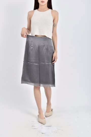 (S) zelda緞面灰色長裙