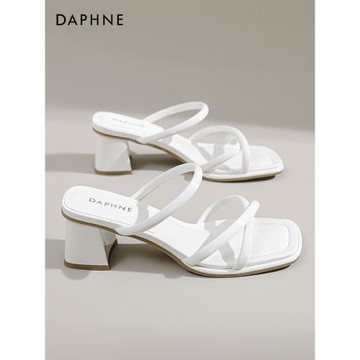 達芙妮涼鞋女款2025新款粗跟一腳蹬女鞋百搭高跟鞋女拖鞋女夏外穿