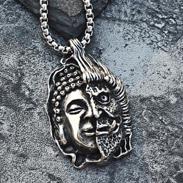 復古神魔吊墜男個性潮人一念善惡項鏈百搭鈦鋼毛衣鏈朋克嘻哈街頭