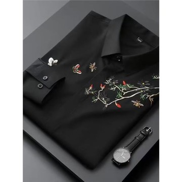 新中式國風刺繡冰絲短袖襯衫男士夏季薄款透氣襯衣高級感潮牌外套