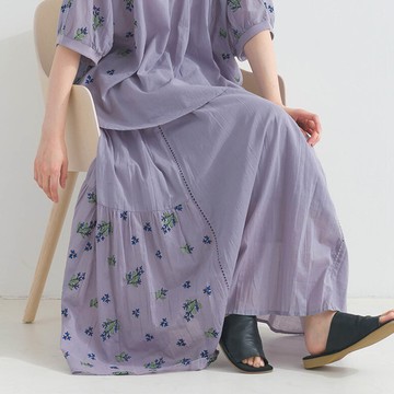 日本 Lupilien - 100%印度棉 優美植物刺繡長裙-紫