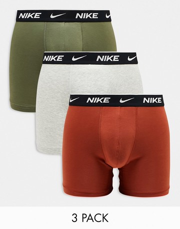 Nike Everyday Cotton Stretch briefs 3 pack in olive/orange/grey-Multi