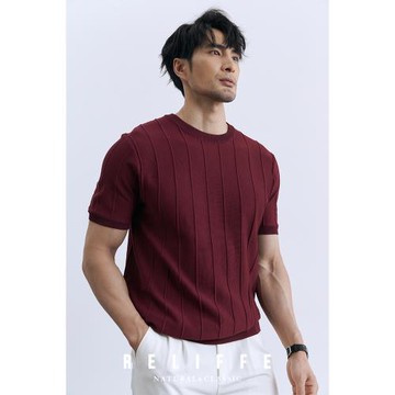 (免運)夏季高級感本命年酒紅色圓領短袖T恤休閑針織體恤男百搭上衣半袖