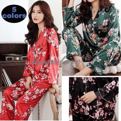 パジャマ レディース 前開き 長袖 大きいサイズ シルク パジャマ フェイクシルク 春秋 ルームウェア 部屋着 絹パジャマ 上下セット 花柄 韓国風寝間着 通販 Lineポイント最大get Lineショッピング