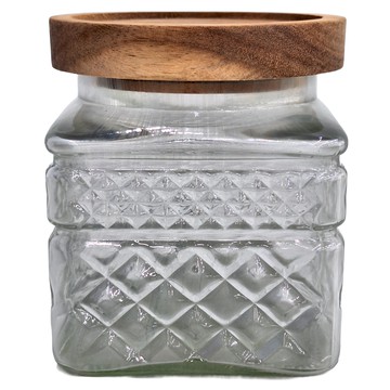 Homely Zakka 木蓋浮雕玻璃密封罐/儲物罐/廚房收納罐  1個  400ml