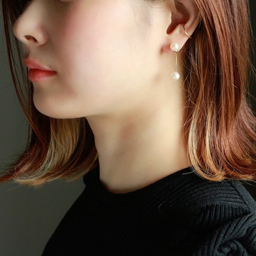 14kgf-W 珍珠滑動穿孔耳環和耳環套裝