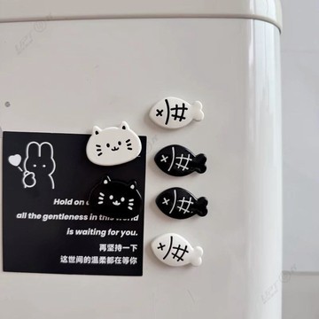 【6入】卡通黑白貓咪可愛冰箱貼 ins風創意裝飾 立洞洞闆磁力貼 磁鐵貼 磁吸留言板