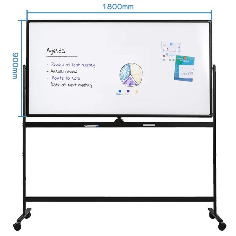 オフィス用品 ホワイトボード 脚付き 両面無地 回転式 両段階高さ調節 1800x900mm - 2