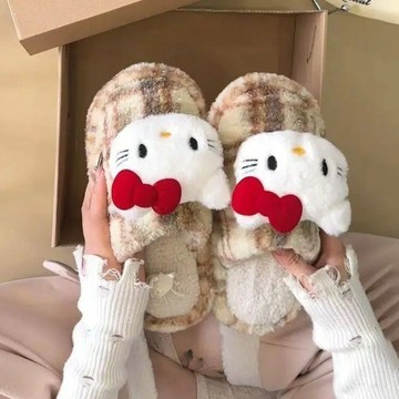 kitty棉拖鞋女🎀 舒適豹紋小眾設計毛毛拖鞋居家室內防滑包頭拖男2025新款拖鞋棉鞋