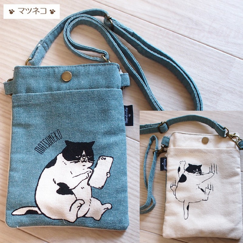 猫 肩掛け スマホポシェット マツネコ ミントイン スマホ